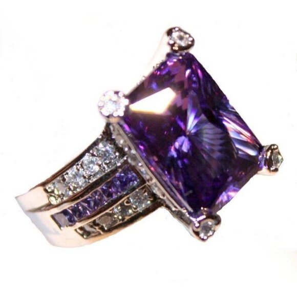 8.47 ct. Amethyst Purple Wedding Banquet Cubic Zirconia Cz Cocktail Ring 8 - Picture 2 of 6